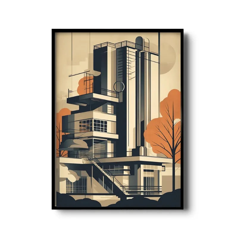 Vintage Bauhaus Abstract Geometric Canvas Wall Art Print