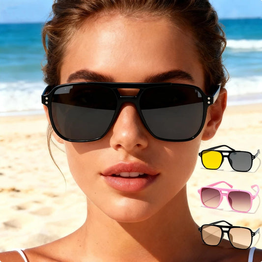 1/6pc Retro Double Bridge Sunglasses Stylish Minimalist Large Frame Fashionable Ins Personality Ocean Lens Sun Glasses Peaceful Pleasures Health and Wellness