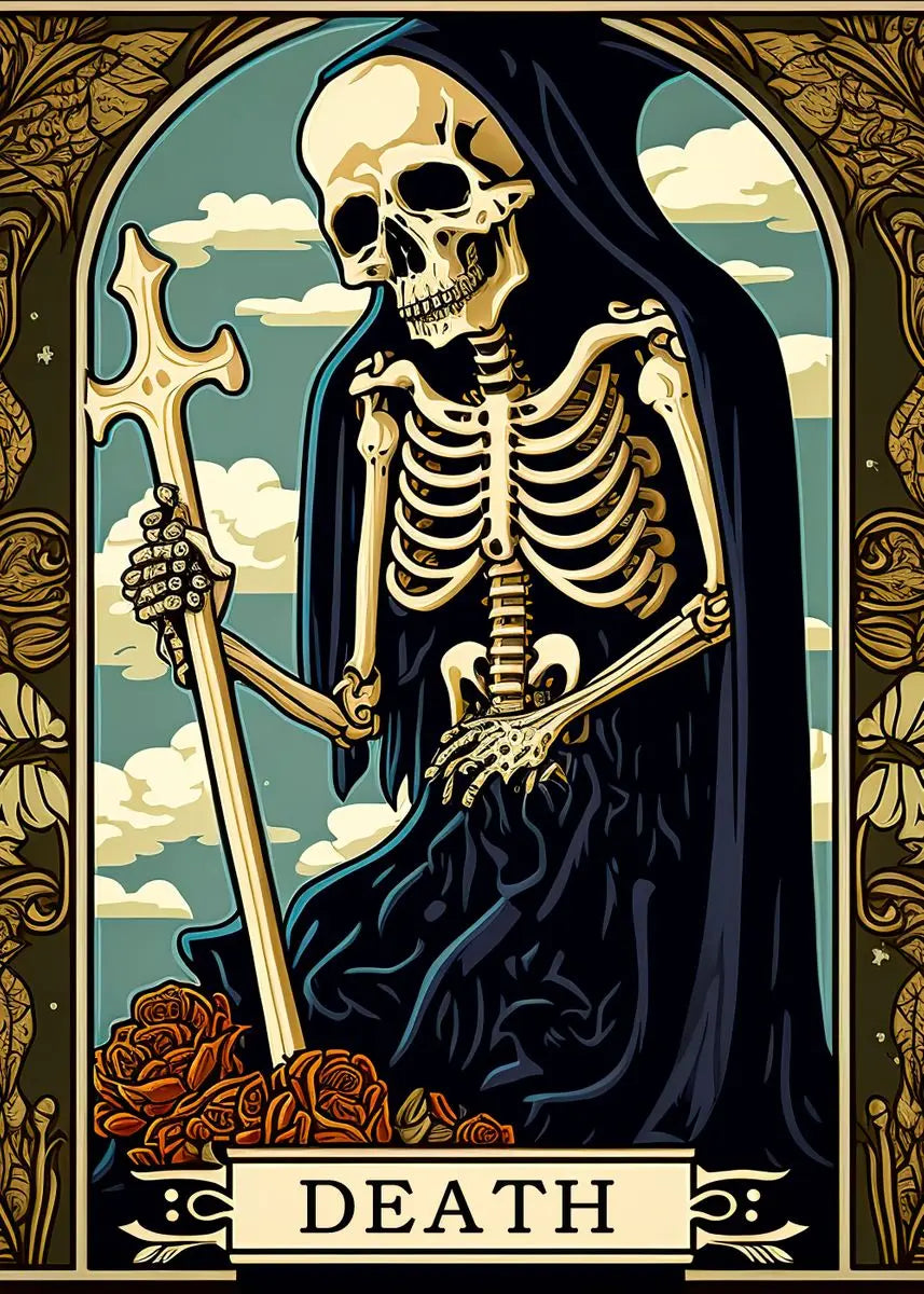 Death Tarot Card Skull Wizard Canvas Wall Art | Gothic Decor