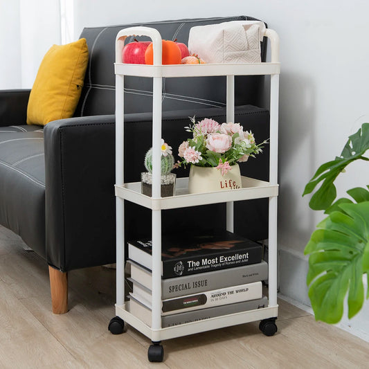 3-4 Layers Of White Simple Plastic Splicing Receiving Rack, Bathroom Light Small Item Storage Trolley, Floor Standing Storage Ra Peaceful Pleasures Health and Wellness
