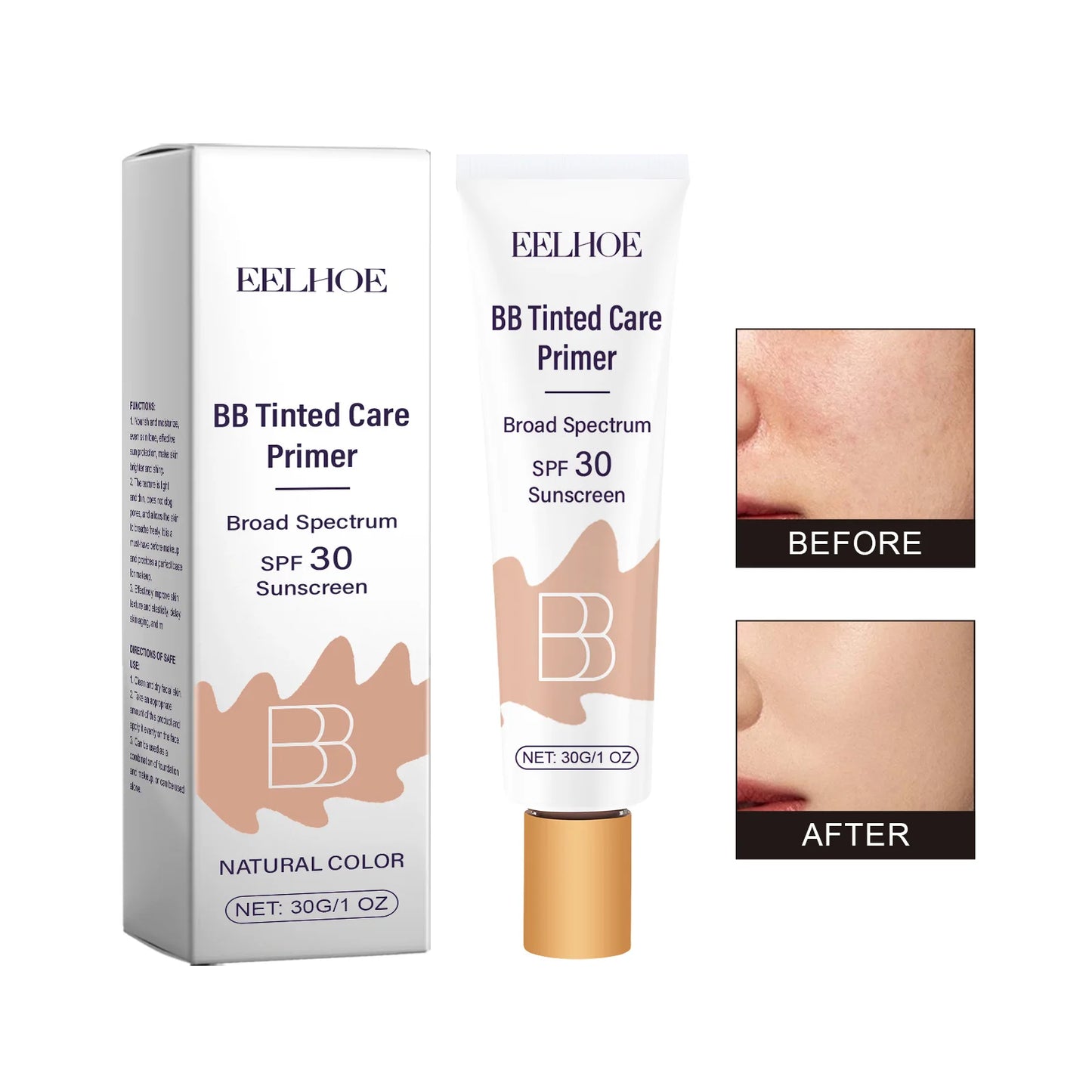 BB Tinted Care Primer Effectively Preventing UV Damage Improve Skin Texture Elasticity Long-Lasting Coverage Moisturizing Cream Peaceful Pleasures Health and Wellness Natural Color