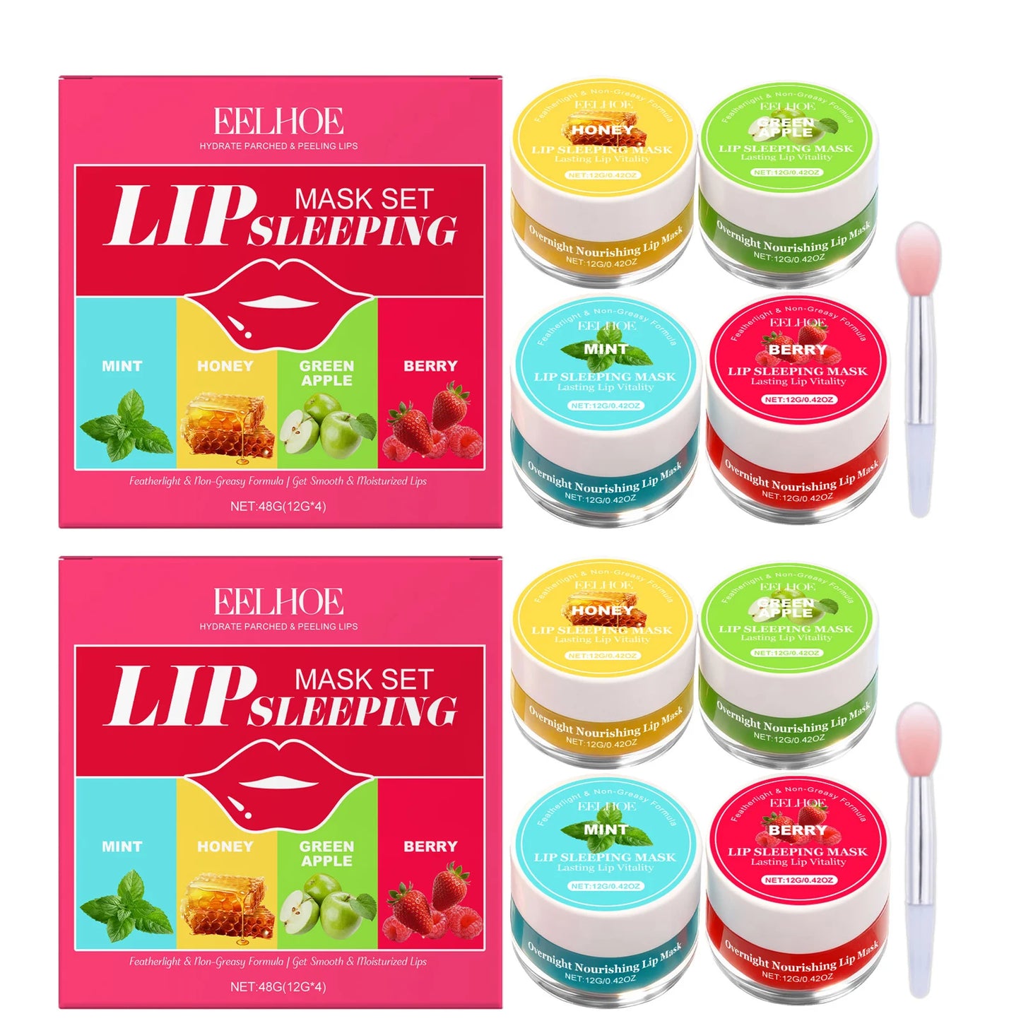 EELHOE 4-Flavor Sleep Lip Mask – Moisturizing Dead Skin Repair Sleep Lip Mask Peaceful Pleasures Health and Wellness 2 set Boxed