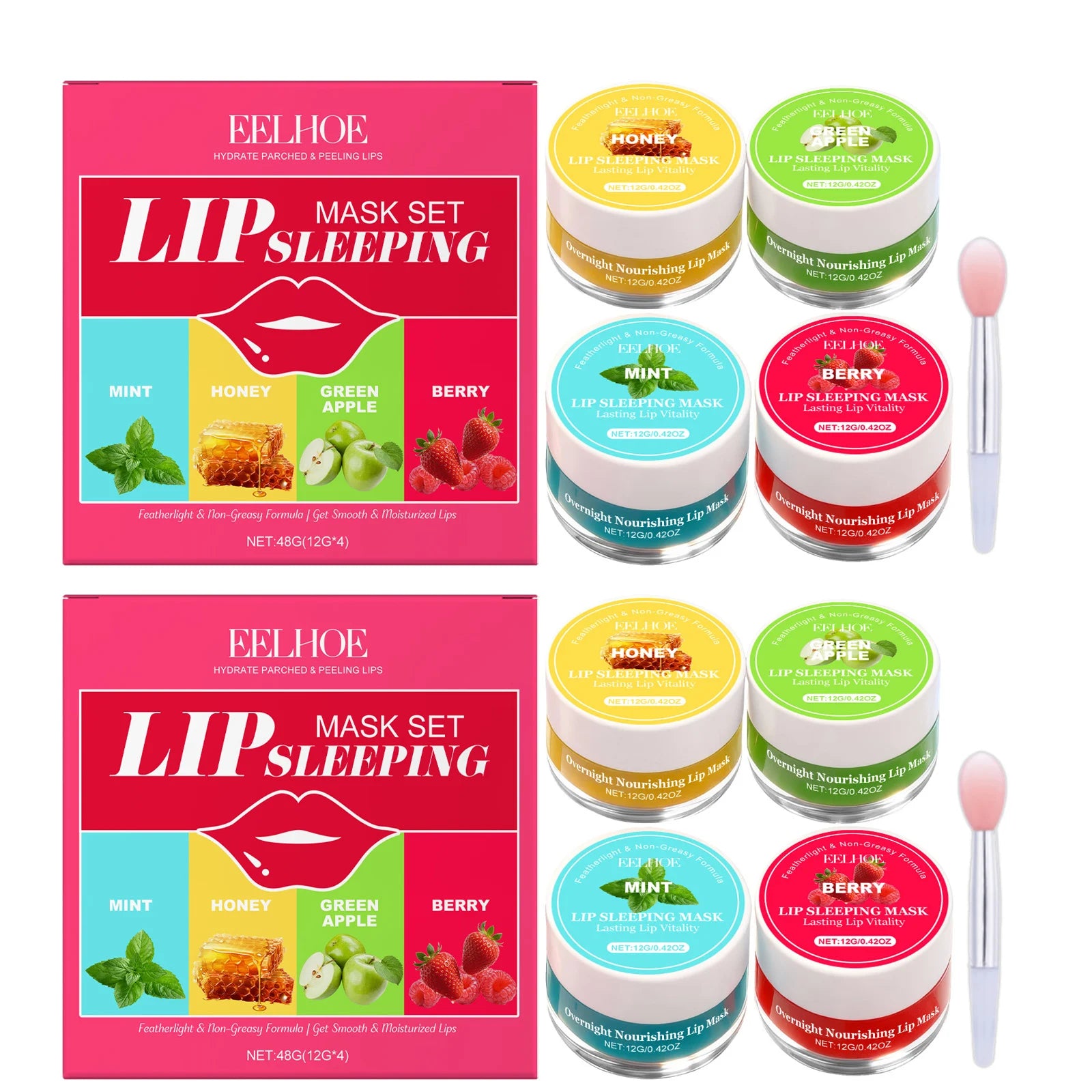 EELHOE 4-Flavor Sleep Lip Mask – Moisturizing Dead Skin Repair Sleep Lip Mask Peaceful Pleasures Health and Wellness 2 set Boxed
