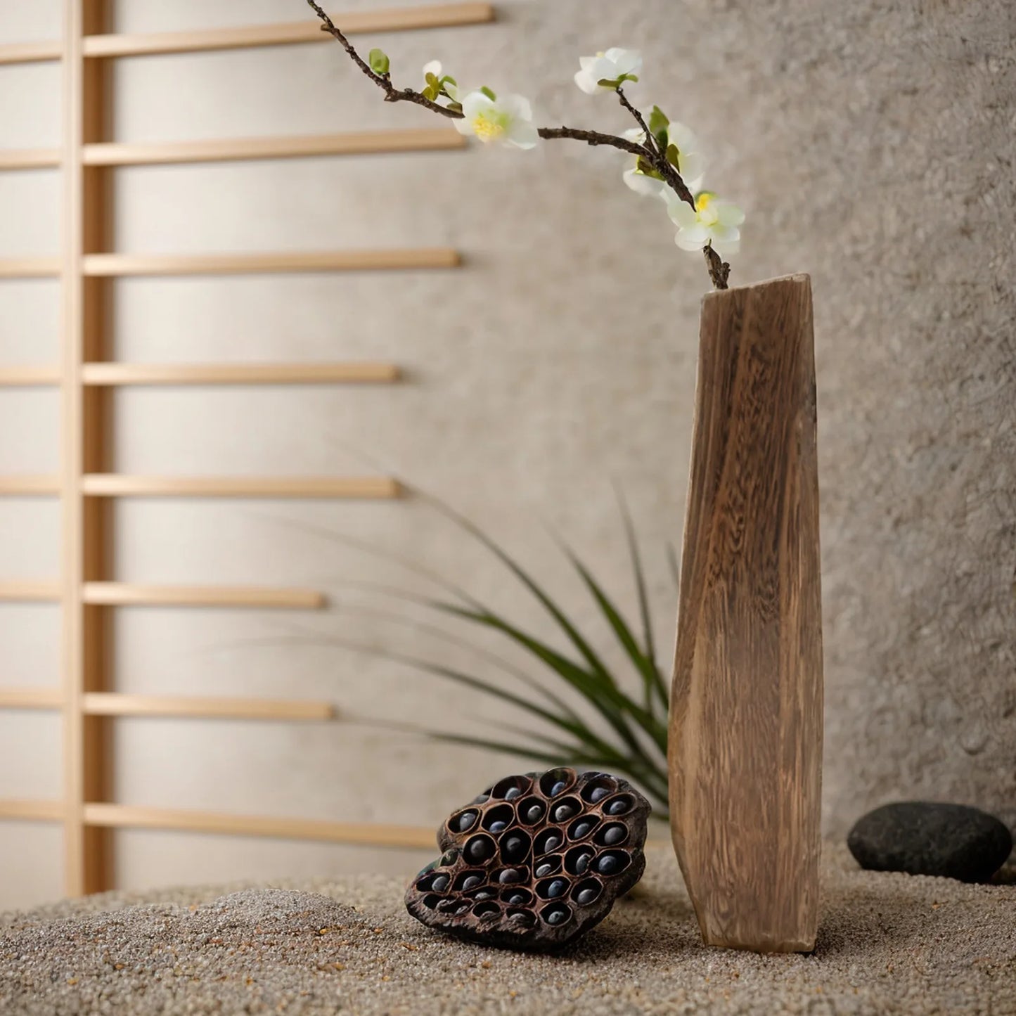 Rustic Tall Burnt Wood Flower Vase for Dried & Faux Flowers