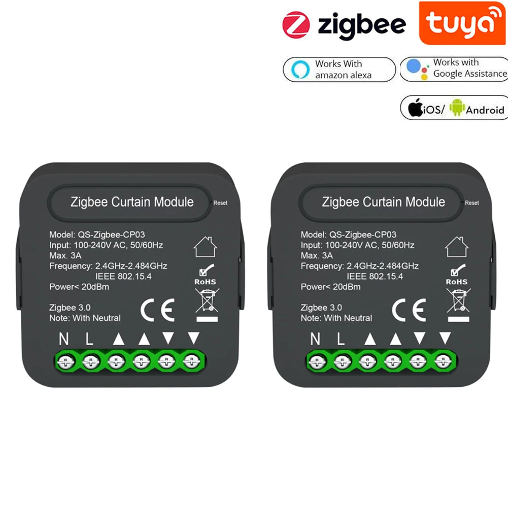 QS-Zigbee/Wifi-CP03 Tuya ZigBee/WiFi Curtain Switch Module for Roller Shutter Blinds Motor Smart Home Google Home Alexa Control Peaceful Pleasures Health and Wellness A Zigbee 2PCS