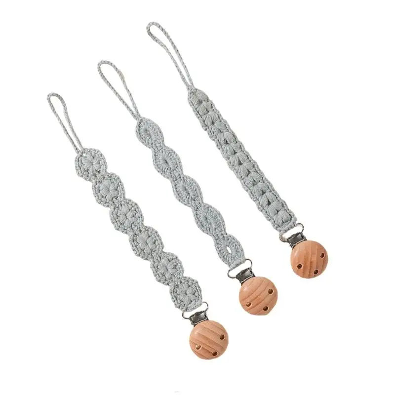 Baby Pacifier Holder Clips with Wooden Teether Beads – 3-Pack