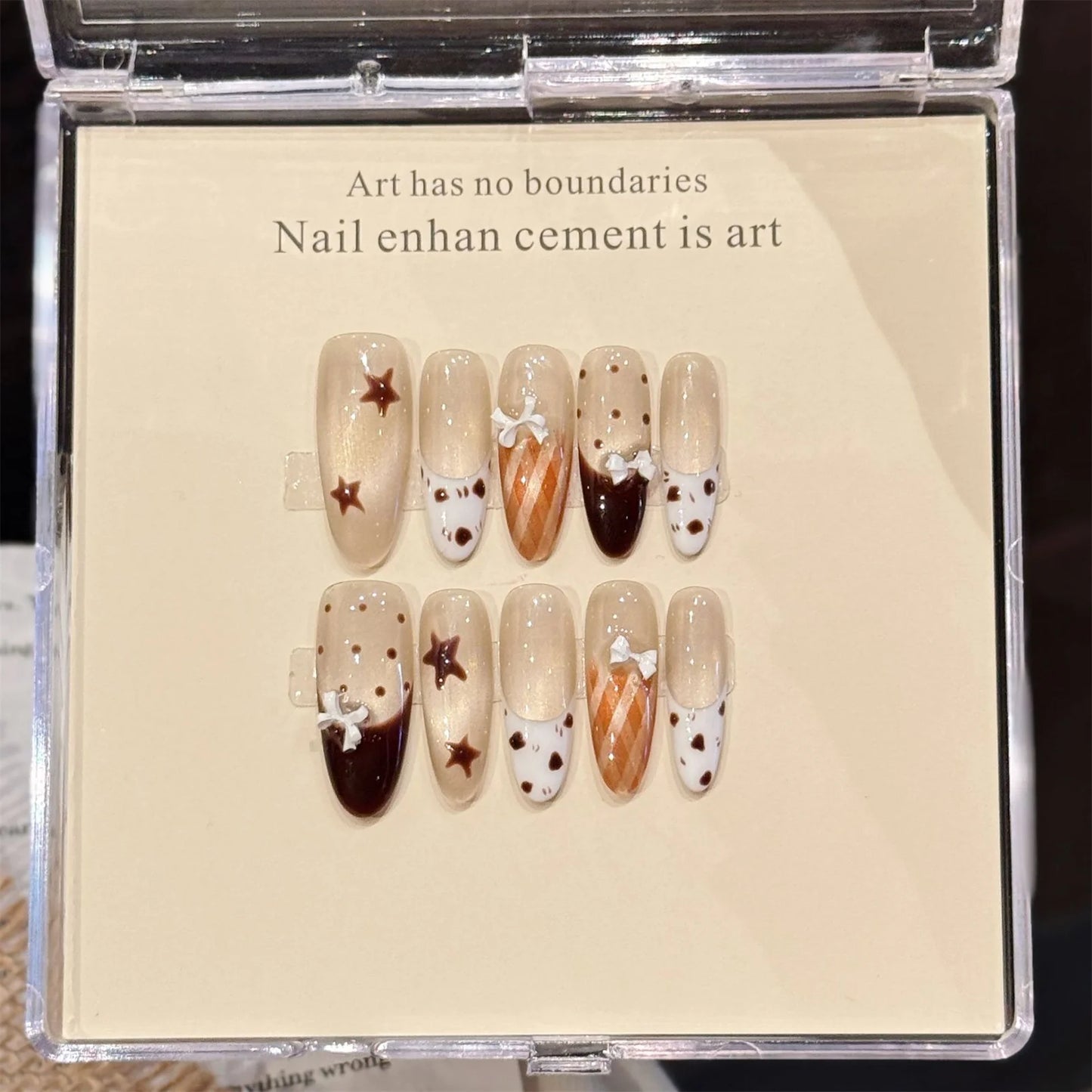 10pcs Handmade Korean Press on Nails Sweet Cool Star Pink White Fake Nail Tips Wearable Summer Night Sky Almond False Nails Peaceful Pleasures Health and Wellness M 2