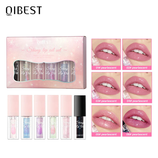 6PCS/Set Moisturizing Lip Gloss Lip Plumper Makeup Pearlescent Glitter Lip Oil Color Change Lip Glaze Hydrating Cosmetics Sets Peaceful Pleasures Health and Wellness