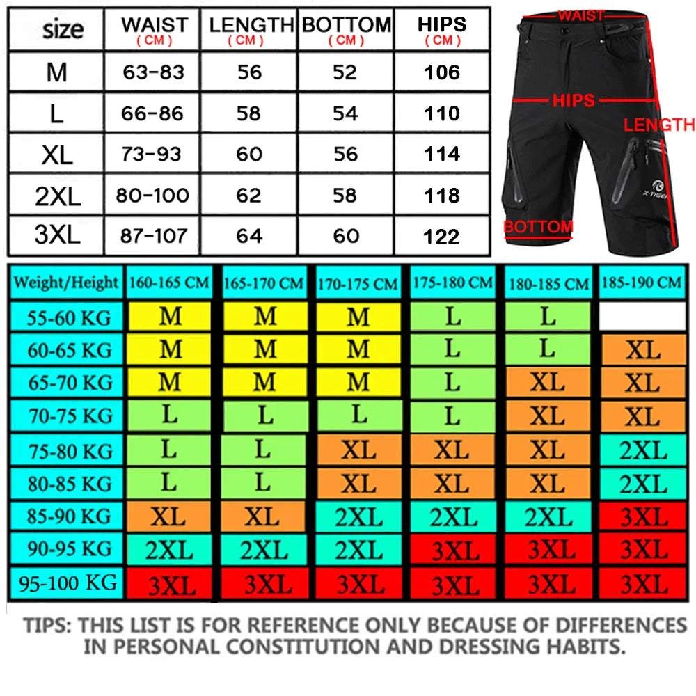 X-TIGER Men's MTB Bike Shorts | Gel Pad, Waterproof, Multi-Pocket