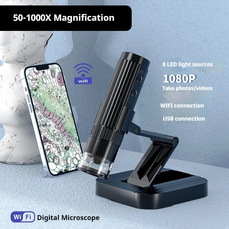 Wifi Electron Microscope 1000X Mobile Phone Microscope Digital Magnifying Glass Skin Detection Microscope Peaceful Pleasures Health and Wellness