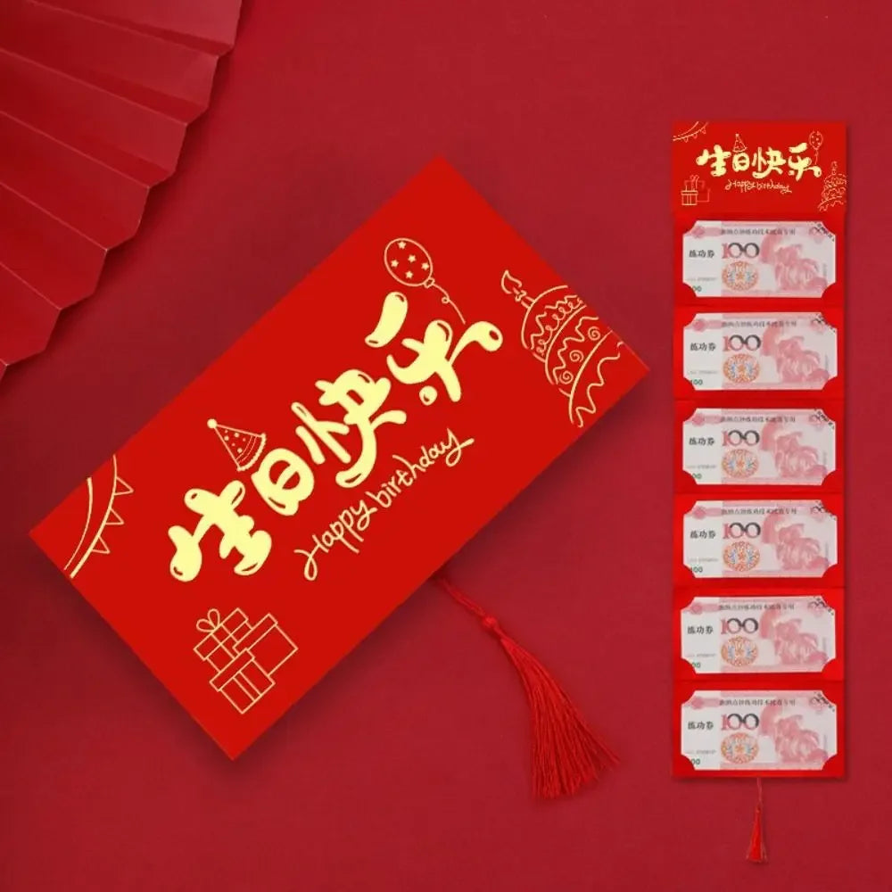 Creative New Year Packet Red Envelope DIY Packing Best Wishes Blessing Bag Luck Money Bag Tassels Red Pocket Celebration Party Peaceful Pleasures Health and Wellness 1-6 Slots-