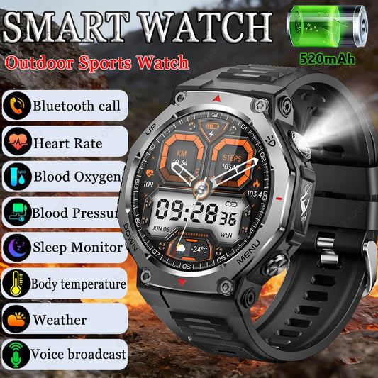 Military-Grade Outdoor Sports Smartwatch 520mAh GPS LED Flashlight Bluetooth Call Fitness Tracking Heart Rate Smart Watch Men Peaceful Pleasures Health and Wellness