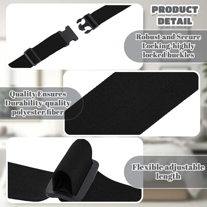 2pcs Black Webbing 5.0cm Wide Non Elastic Buckle Strap Adjustable Fixed Multifunctional Plastic Buckle Strap Storage Peaceful Pleasures Health and Wellness