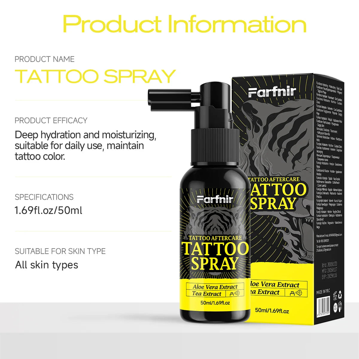 Tattoo Care Spray – Pre & Post Tattoo Color Brightener 50ml