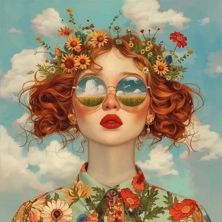Surrealism Woman & Fish Canvas Wall Art | Fantasy Portrait Print
