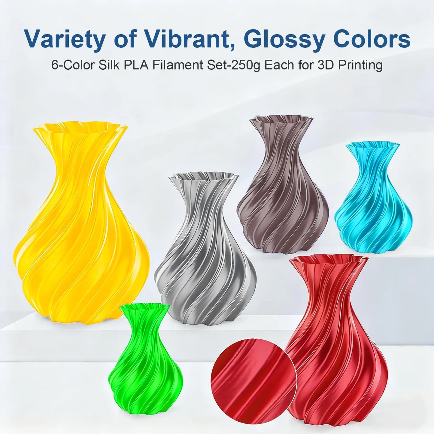 Silk PLA Filament 1.75mm | Metallic Shiny 3D Printer Filament 250g