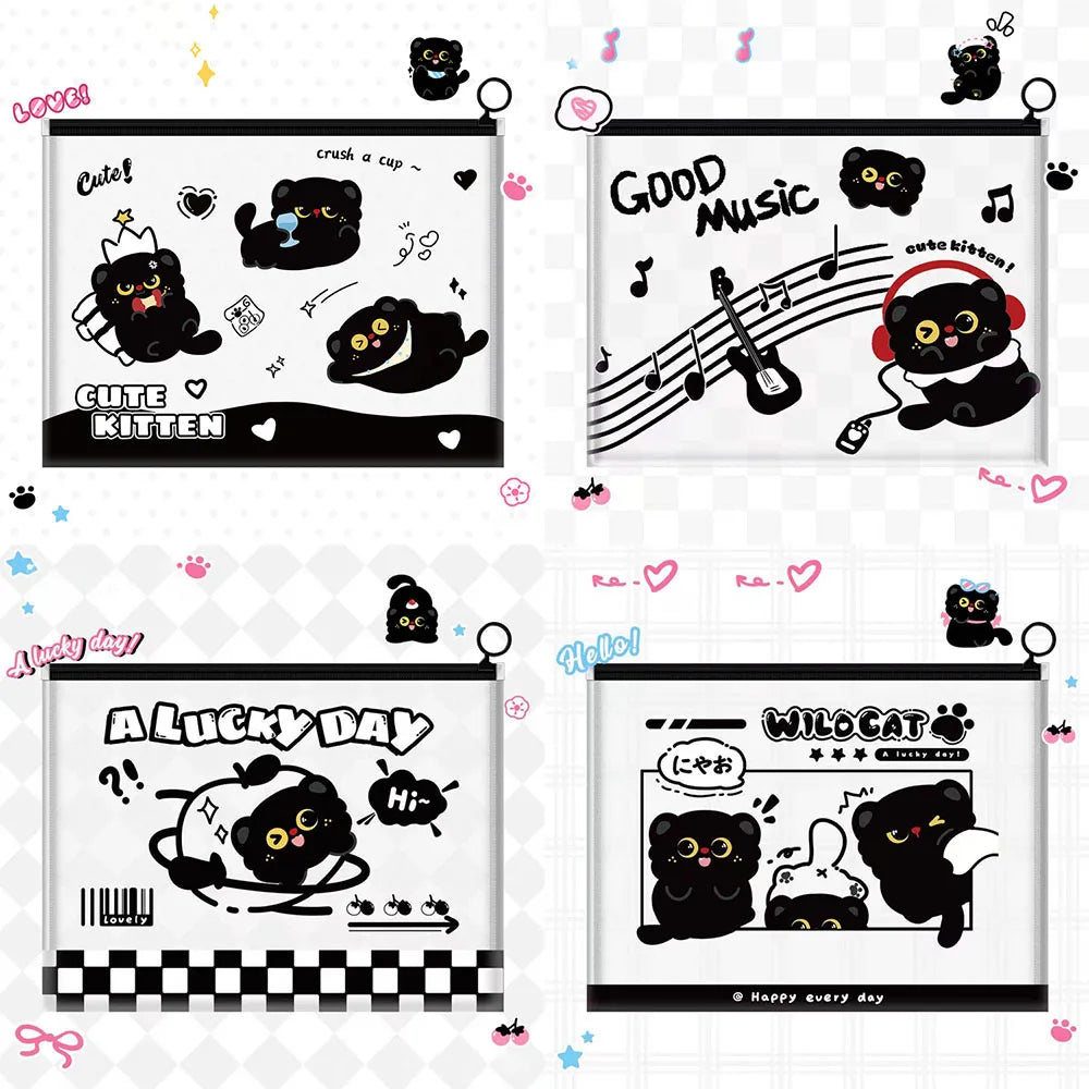 4 Cute Apple Dog A4 File Bag Pull Edge Transparent Data Archive