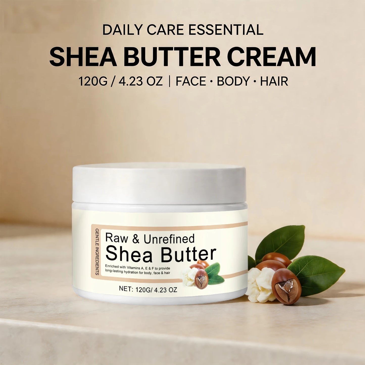 Shea Butter Moisturizing Cream Multi Use Balm for Dry Skin and Hair Restore Shine Increase Skin Elasticity Body Face & Hair Care Peaceful Pleasures Health and Wellness