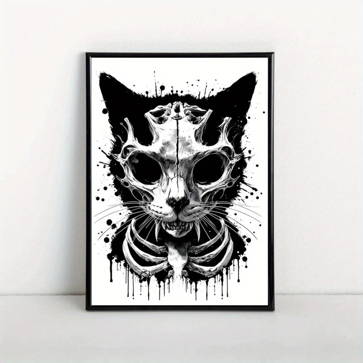 Gothic Cat Skeleton Canvas Poster | Halloween Black White Wall Art Canvas Art Poster Peaceful Pleasures Health and Wellness ZLH5036 40x50cm No Frame