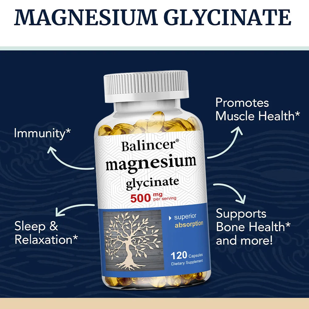 Magnesium Glycinate Capsules 500mg - Supports Muscle, Joint and Heart Health, Promotes Deep Sleep Peaceful Pleasures Health and Wellness