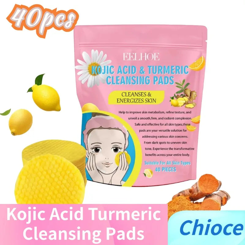Turmeric Kojic Acid Facial Exfoliating Cleansing Pads Lemon deeply Cleansing skin brightening Whitening Cotton pad skin care Peaceful Pleasures Health and Wellness