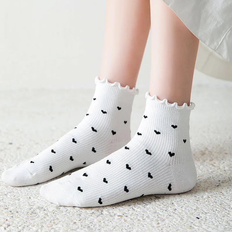Women's Heart Ruffle Ankle Socks | Korean Fashion Low Cut