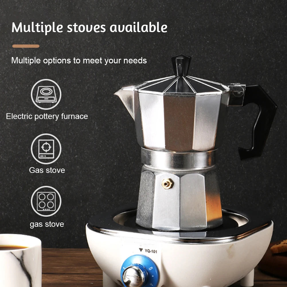 Octagonal Moka Pot Aluminum/Stainless Steel Stovetop Espressos Maker Multi-Purpose Coffee Pots for Outdoor Home Kitchen Office Peaceful Pleasures Health and Wellness
