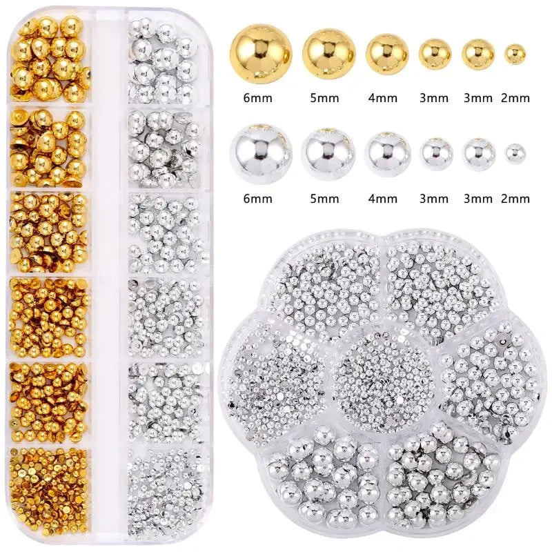 12Grids Mixed Semi-circular Pearl Gold And Silver Nail Charms Nail Decor Manicure Nail Salon Accessories Peaceful Pleasures Health and Wellness