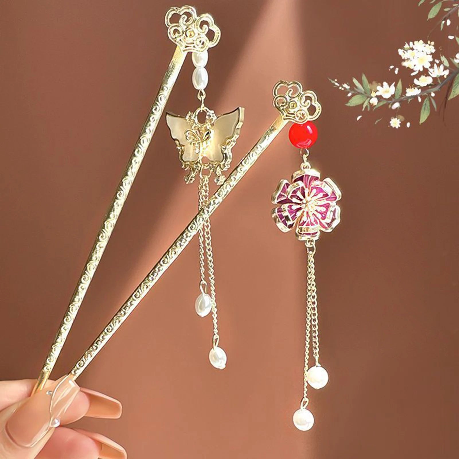 Metal Butterfly Design Hair Sticks Hanfu Matching Hair Sticks with Pearl Tassel Suitable for Girls Hair Accessories Peaceful Pleasures Health and Wellness