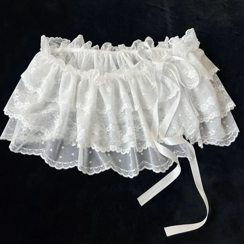 White Lace Peplum Mini Skirt | Y2K Korean Layered Ruffle