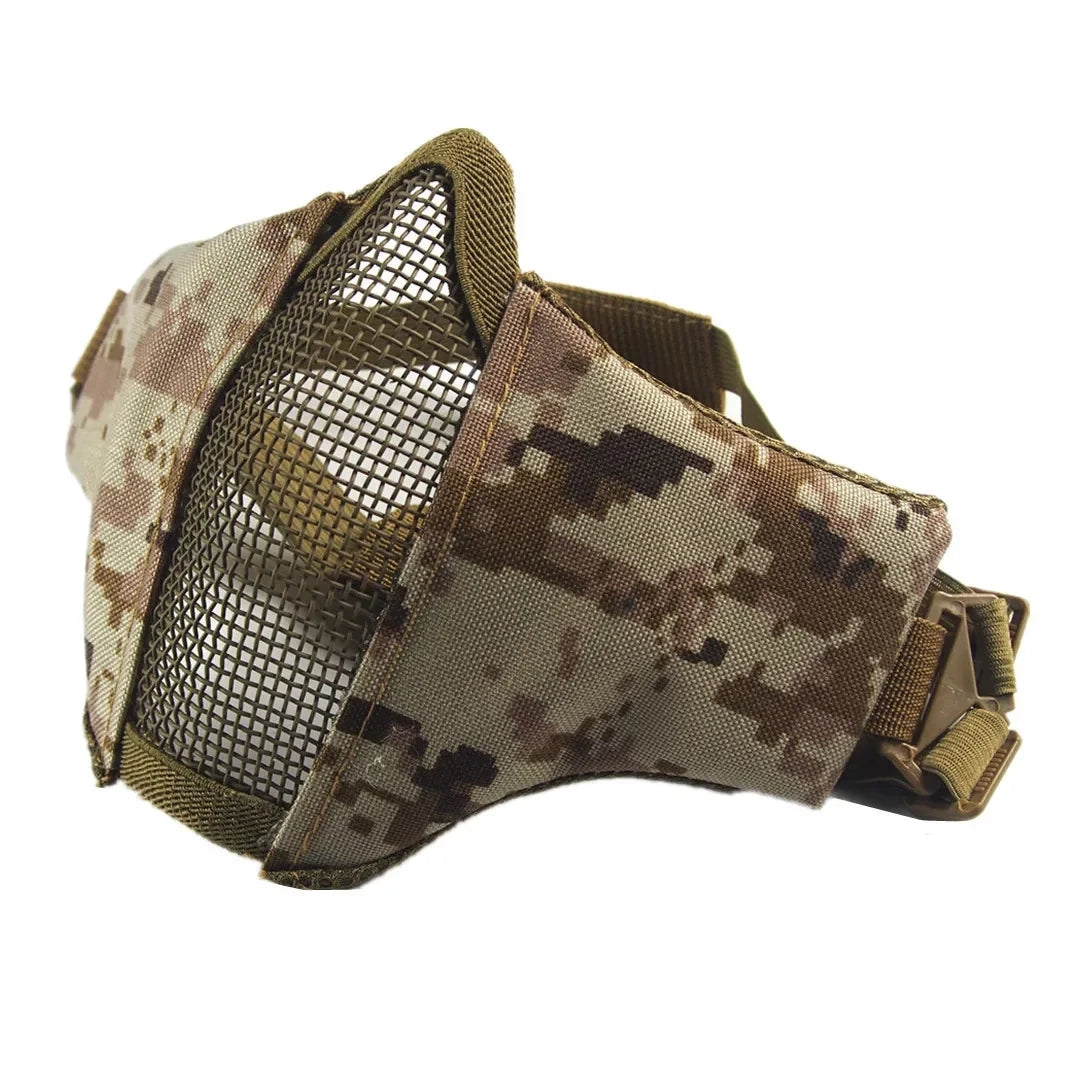 Tactical Half Face Protective Masks Airsoft Mask Foldable Metal Mesh Double Ribbon Adjustable For CS Wargame Hunting Paintball Peaceful Pleasures Health and Wellness Digital Desert