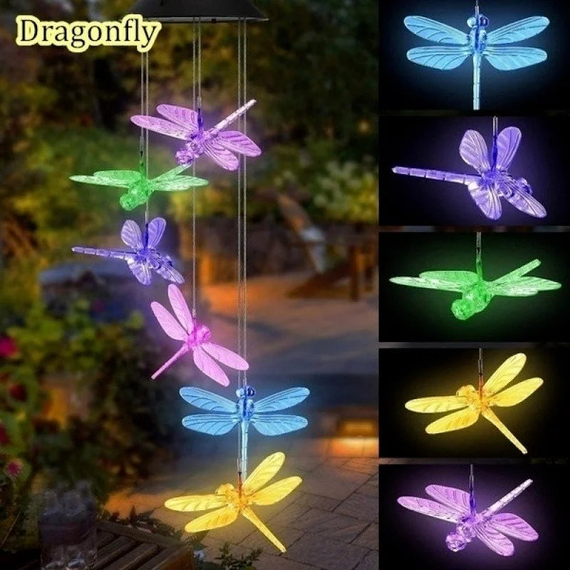 LED Solar Wind Chime Crystal Ball Hummingbird Light Changing