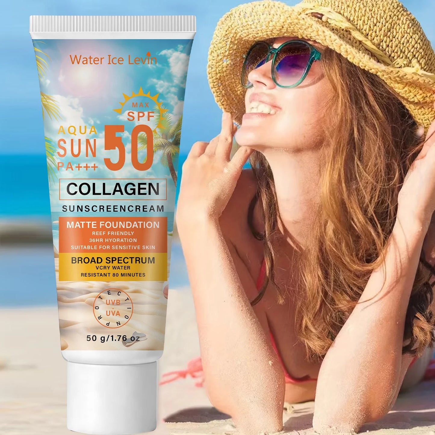 SPF50 PA+++ Sunscreen, 36HR Hydrating & Water Resistant Collagen Sun Care Peaceful Pleasures Health and Wellness