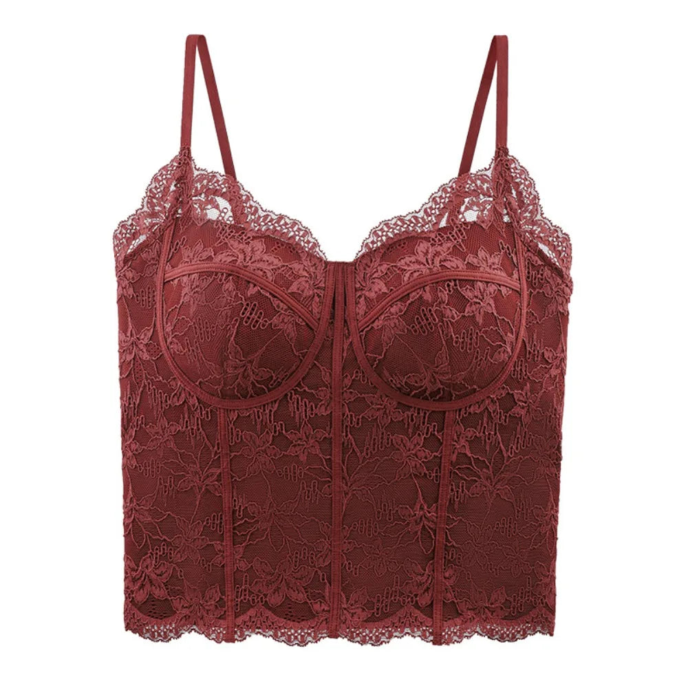 Mesh Floral Lace Crop Camisole Top with Pads | Women's Summer Vest