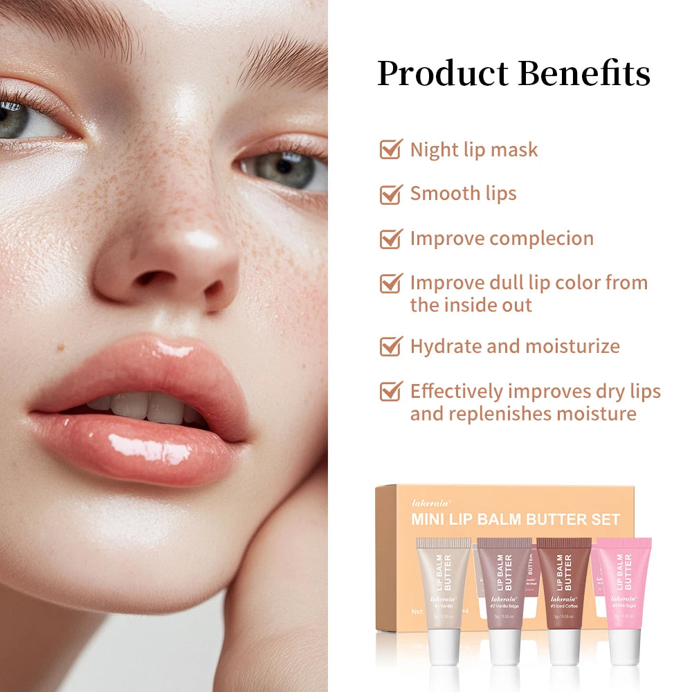 Lakerain 4-Pc Mirror Lip Gloss Set – Moisturizing Lip Balm Kit Lip Gloss Set Peaceful Pleasures Health and Wellness