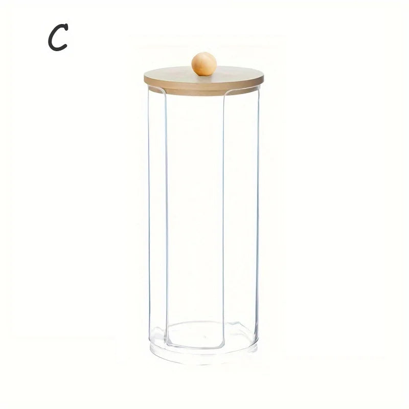 Clear Acrylic Swab Holder & Beauty Organizer Jar – Storage Dispenser for Floss, Makeup Pads & Powder Puffs