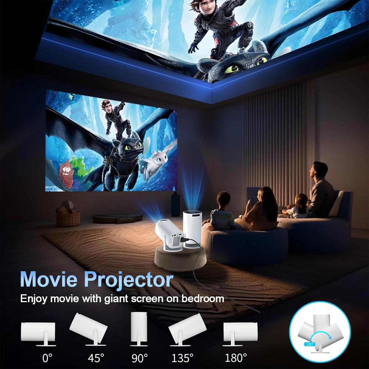 Mini Projector with WiFi & Bluetooth, 4K Support, Android System, Portable for Home Theater, Business, Gaming Peaceful Pleasures Health and Wellness