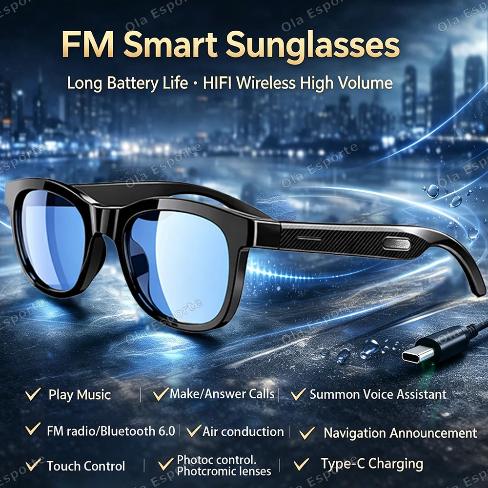 Fashion New Wireless BT Call Outdoor Sports Waterproof Multifunctional Smart Glasses Music Playback Anti-UV Smart Sunglasses Peaceful Pleasures Health and Wellness Bk-Bl