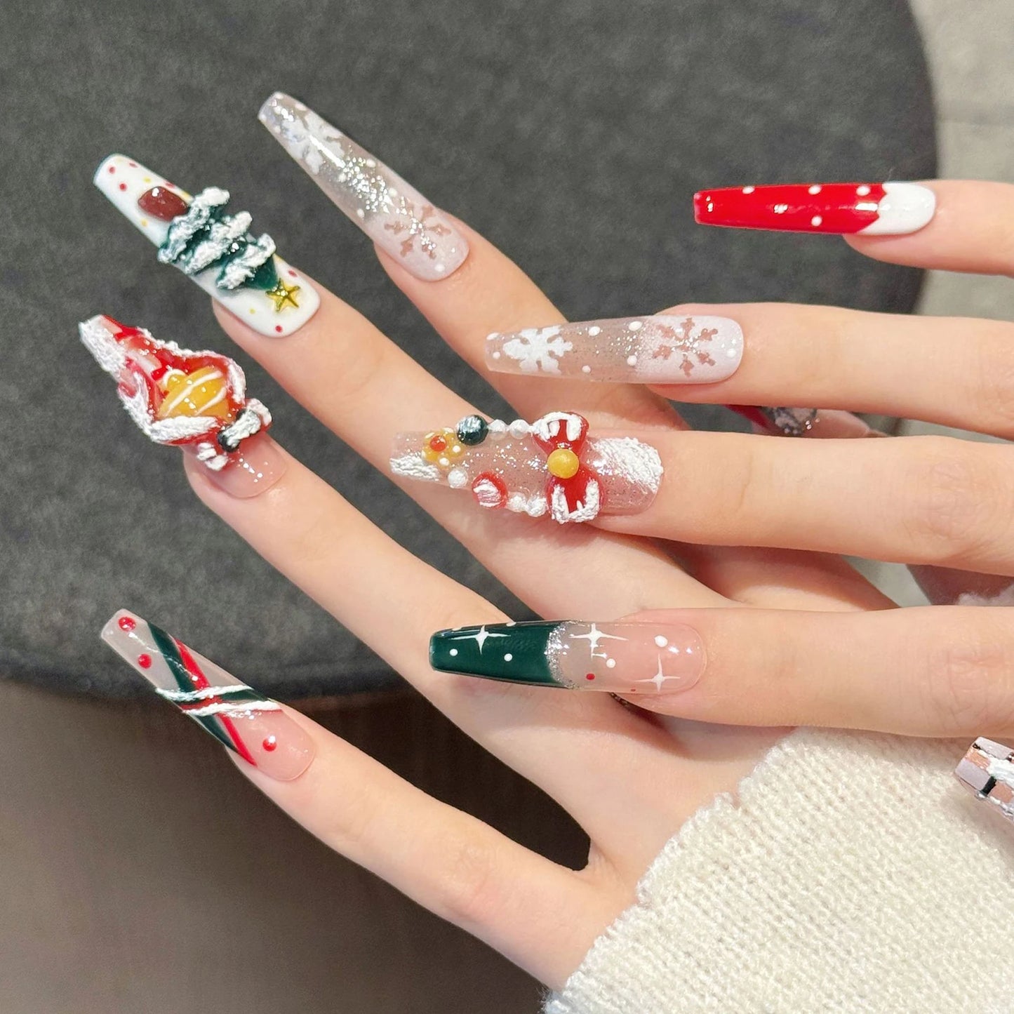 Christmas Press-On Nails | 3D Glitter Santa & Snowflake Set