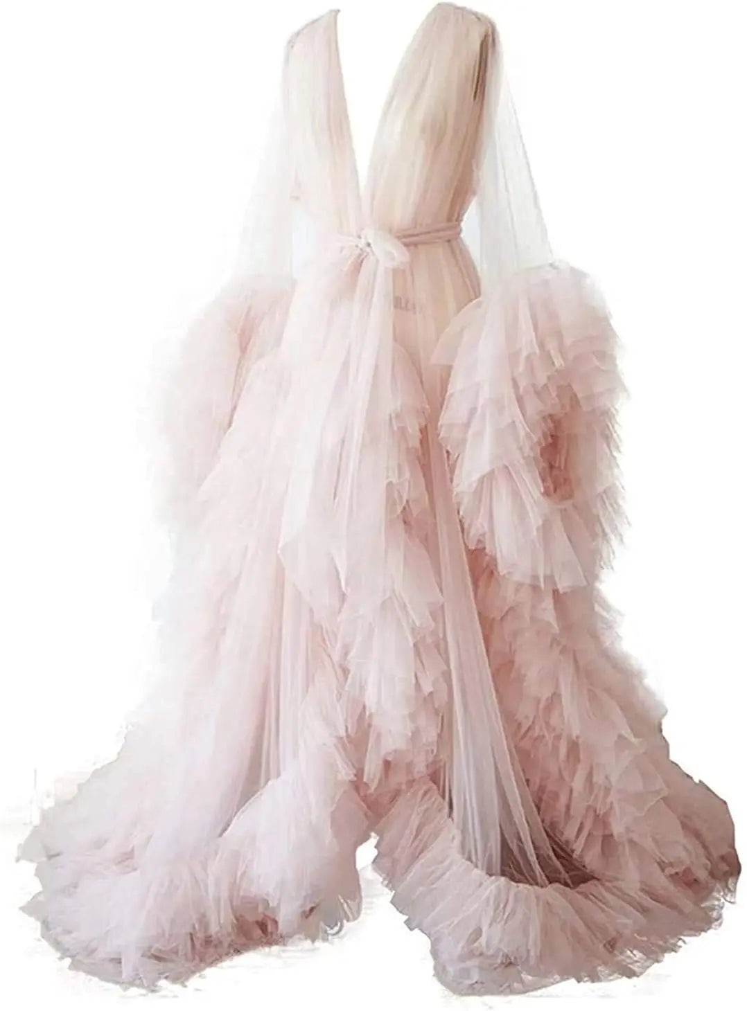 Photoshoot-Ready Tulle Maternity Gown - Puffy Ruffles, Bridal Style, Long Lingerie Dressing Robe for Pregnancy Peaceful Pleasures Health and Wellness Pink US 2