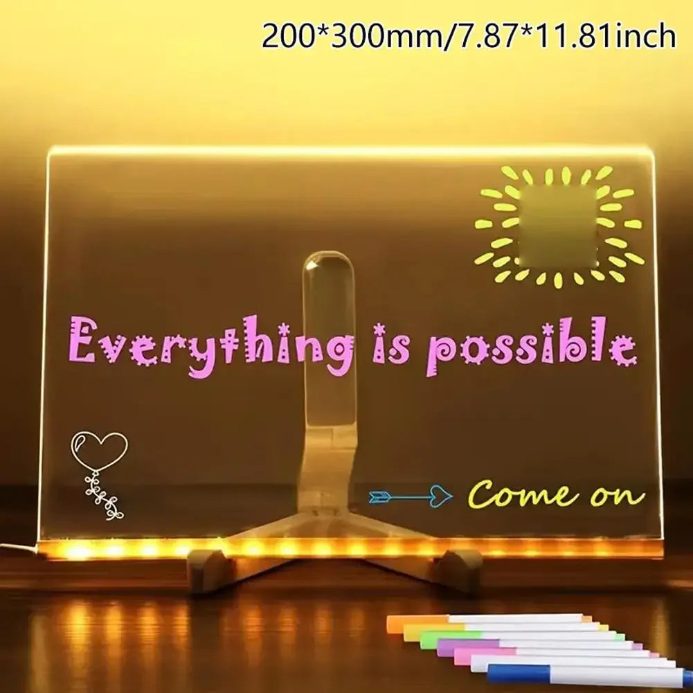 Light Up Rewritable Acrylic Message Board 7 Color Pens Glowing Drawing Lamp for Kids Adults Birthday Festival Gift Peaceful Pleasures Health and Wellness