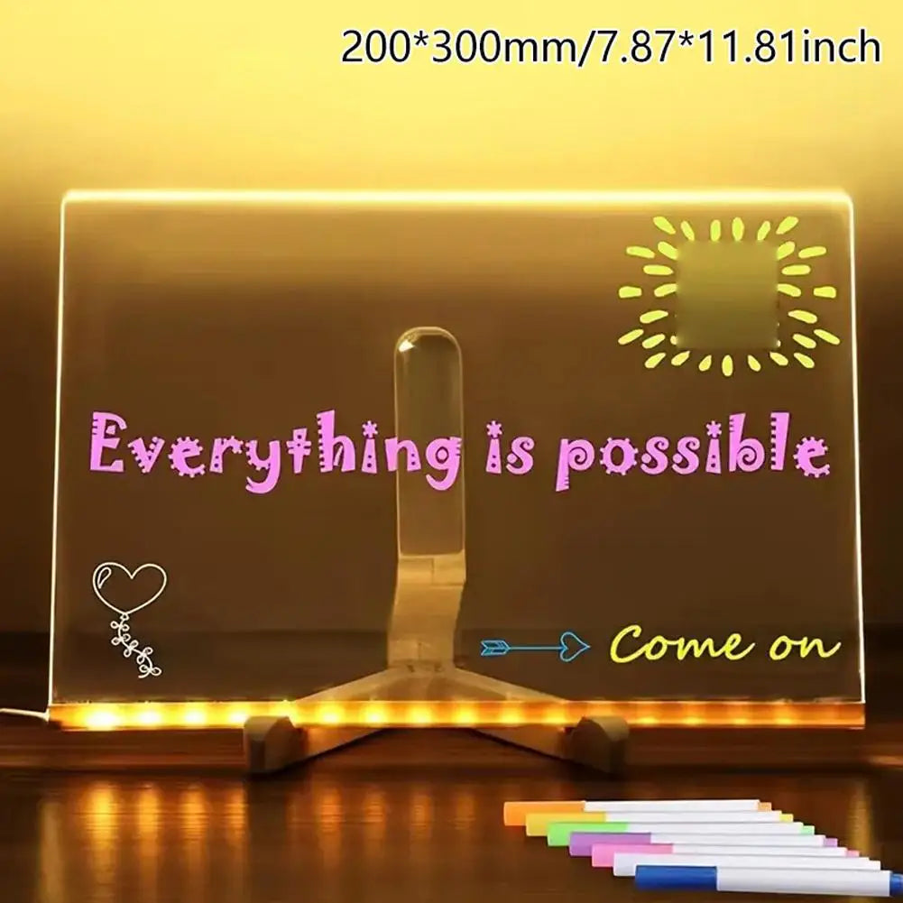 LED Acrylic Message Board with 7 Color Pens – Glowing Drawing Lamp