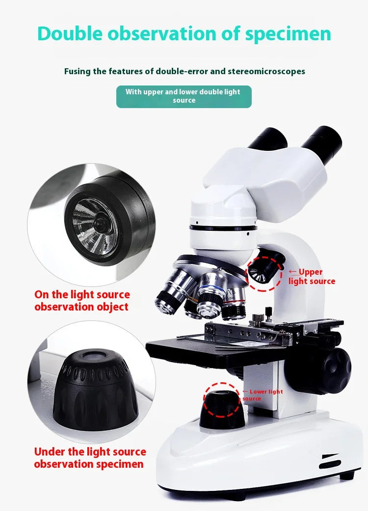 Binocular Biological Microscope 40X-640X Professional Teaching Experimental Microscope Student Interest Cultivation Peaceful Pleasures Health and Wellness