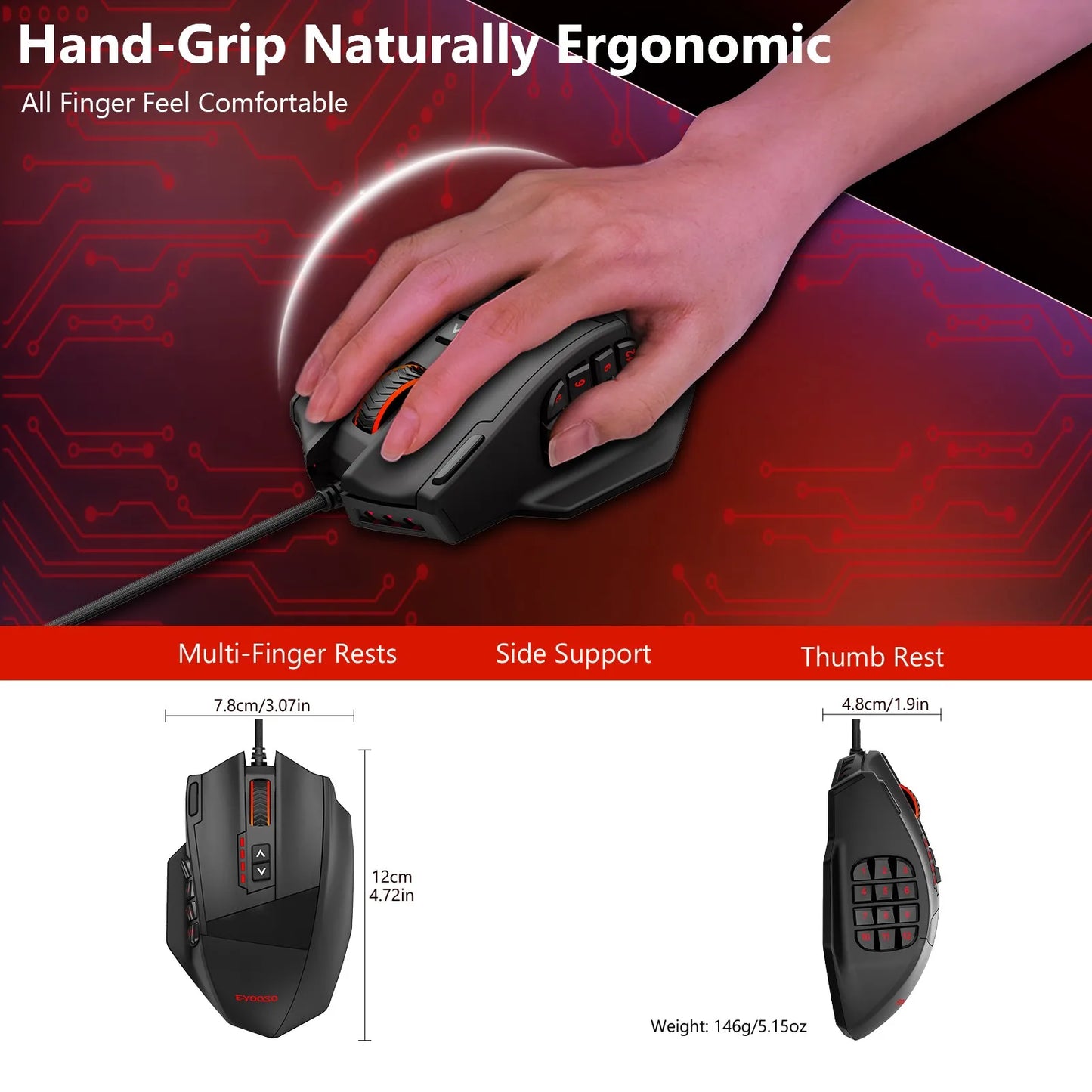 E-YOOSO X-39 Programmable Gaming Mouse, Wired RGB Mouse with 18 Buttons, 8 Removable Weights, 5 DPI, Ergonomic Grip for Computer Peaceful Pleasures Health and Wellness