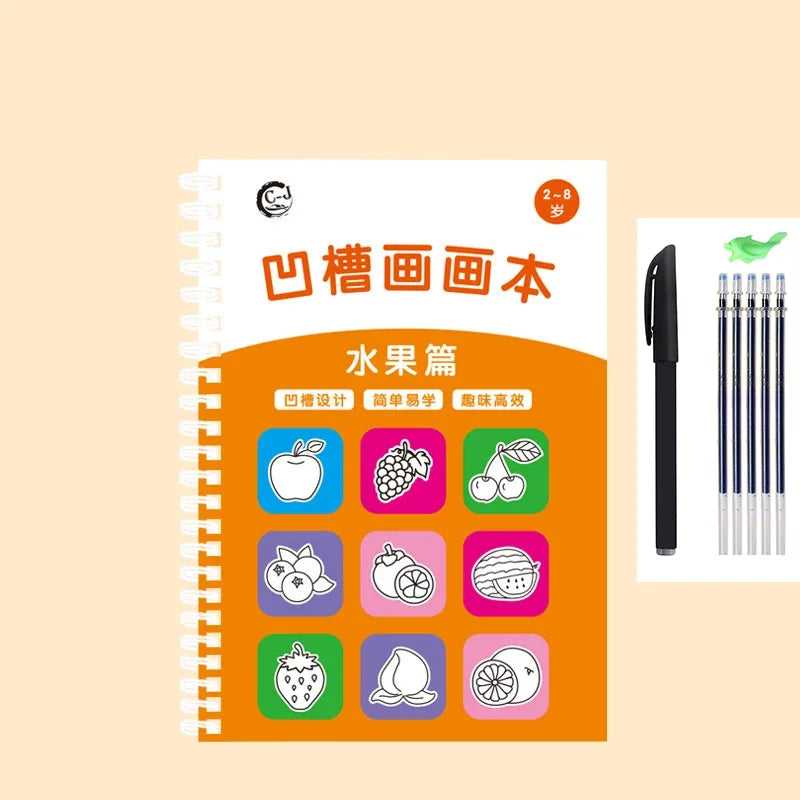 Magic Writing&drawing Practice Book Kids 3D Tracing Workbook Stencil
