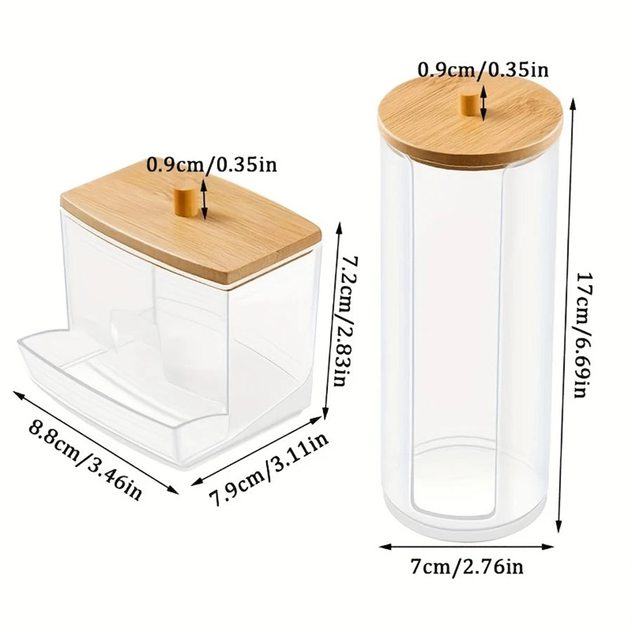 Acrylic Round Swab Dispenser with Lid – 2-Pack Clear Makeup Organizer for Bathroom Storage