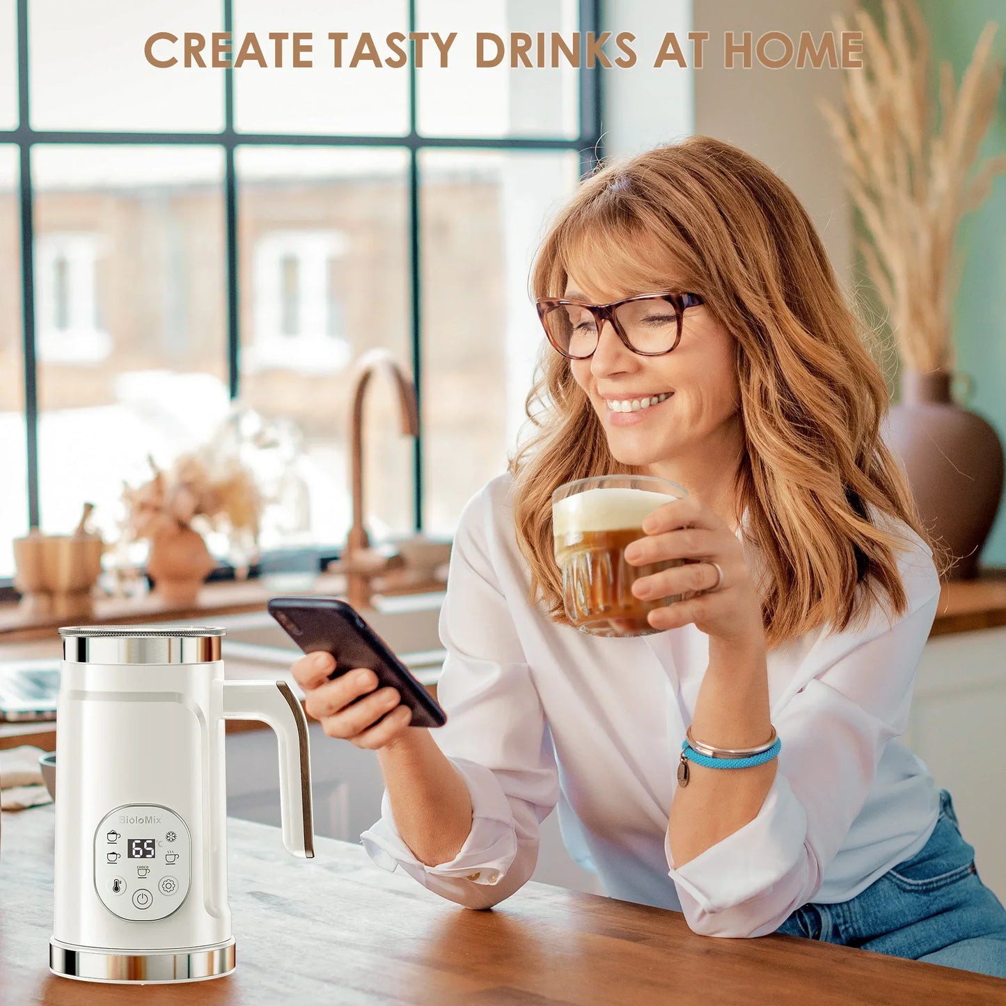 BioloMix 5-in-1 LED Touch Screen Milk Frother – Hot & Cold Foam Maker Peaceful Pleasures Health and Wellness