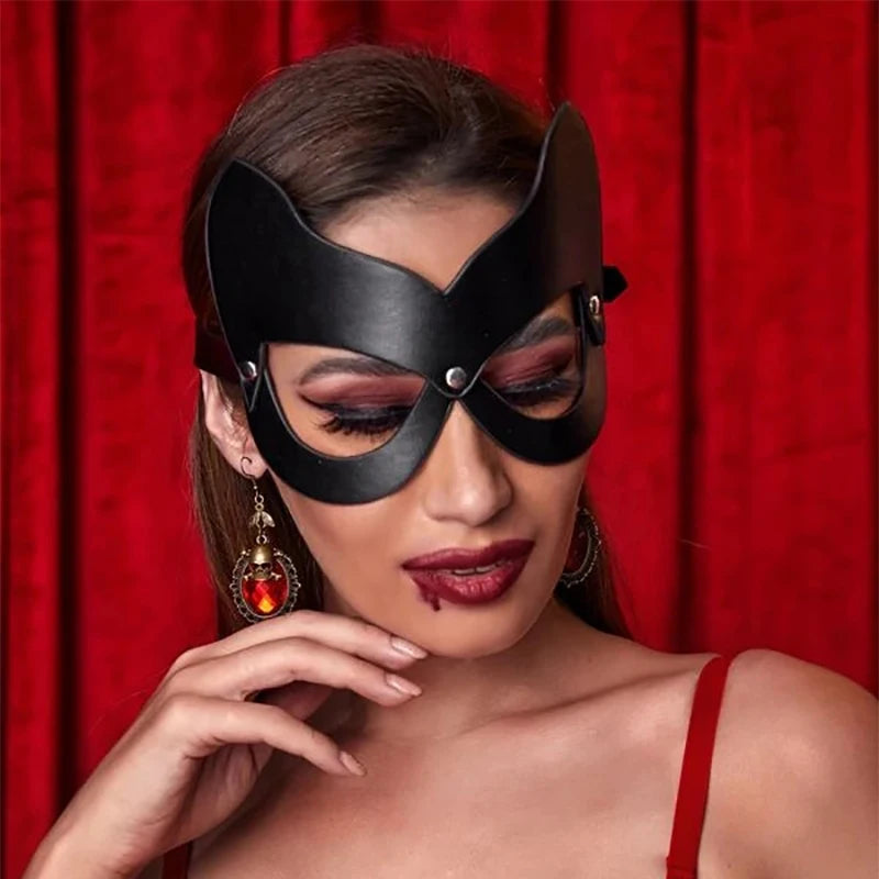 PU Fetish Leather Mask Sexy Lingerie Ladies Harness Cat Erotic