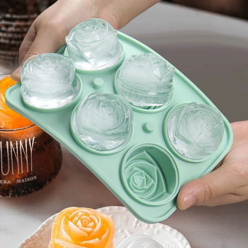Custom 3D Rose Flower Shape Grids Ice-Cube Molds DIY Homemade Whiskey Reusable Silicone Ice Cube Tray With Lid Peaceful Pleasures Health and Wellness