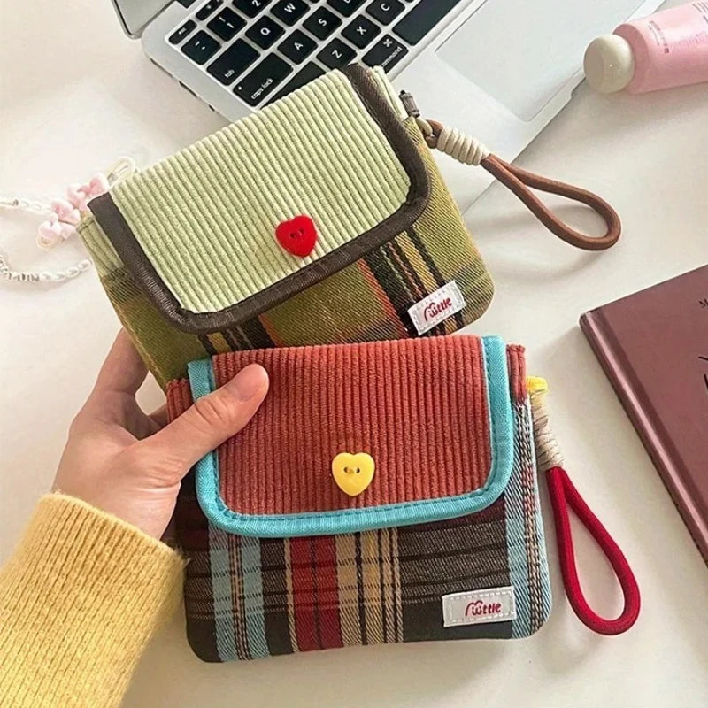 New Fresh Checkered Storage Bags Candy Sanitary Towel Small Bags Portable Sanitary Napkin Storage Bags Large Capacity Practical Peaceful Pleasures Health and Wellness